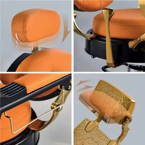 Antik stil güzellik kuaför turuncu deri kuaför sandalyesi hidrolik pompa ayarlanabilir berber sandalyesi - Product Image 6