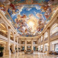 Papier peint mural pour plafond, motif ciel européen, fresque classique nuageuse pour la décoration de hall d'hôtel et de dôme