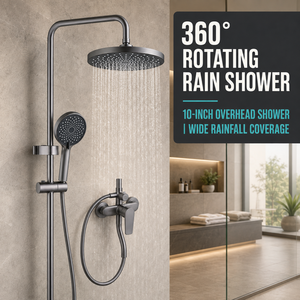 Juego de <span class=keywords><strong>ducha</strong></span> de alta gama para baño, color gris, de latón cepillado, con triple grifo termostático, montaje en pared, para uso hotelero, tipo lluvia. - Product Image 2