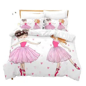 Hochwertiges King Size Bettbezug-Set 3-teilige Bettwäsche-Sets Bettwäsche 3D-gedruckte Barbie Dancing Princesses-Serie