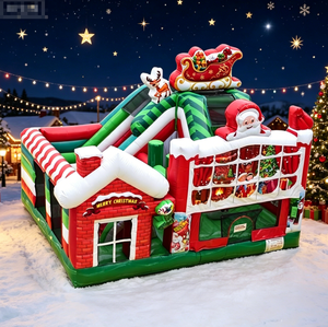 Château gonflable de Noël Père Noël Bonhomme de neige, <span class=keywords><strong>cabane</strong></span> gonflable du Père Noël, château sauteur pour enfants, divertissement festif et ludique - Product Image 1