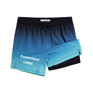 Customized <b>men's</b> quick drying beach shorts 2-in-1 fitness shorts and swimming <b>trunks</b> with compression lining - Product Image 1