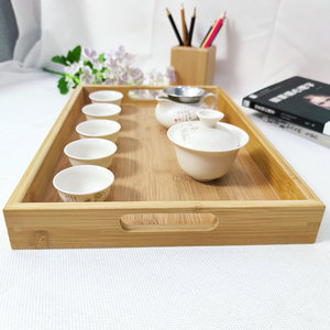 Plateaux de service rectangulaires en bambou et bois Yizhijia, plateau à thé et à pain en bois massif, service de vaisselle pour hôtel, finition naturelle - Product Image 2