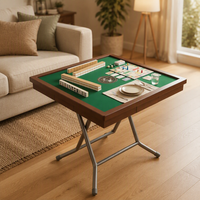 Tapis de Mahjong américain rose vif avec bordure palmier, pliable, pieds en acier inoxydable, antidérapant, réduction du bruit, pour 4 joueurs