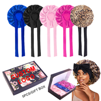 5 pièces/boîte cadeau, logos personnalisés, bonnet en satin élégant pour femmes avec bande à nouer pour dormir, bonnets pour cheveux bouclés, tresses