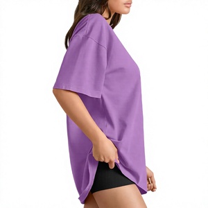 Oversized Plus Size Women's T-Shirt Solid Purple 100% Cotton Crew Neck Short Sleeve Loose Fit Regular Length Jersey Fabric - Product Image 3