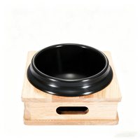 Bol en aluminium coréen anti-chaleur épaissi pour Bibimbap avec plateau de service en bois, bol à soupe de soja pour fondue avec base en bois
