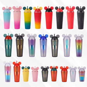 BORGE all'ingrosso alla rinfusa Bpa Free 24oz doppia parete <span class=keywords><strong>di</strong></span> plastica Mickey Tumblr tazza con coperchio paglia con coperchio orecchie - Product Image 3