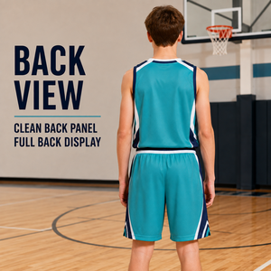 Aangepaste jeugdbasketbaluniform, ademende mesh-set met V-hals, mouwloos shirt en shorts voor junioren basketbaltoernooien - Product Image 2