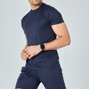 <b>Mens</b> Solid 100% Cotton Jersey Ribbed Short Sleeve Crew Neck <b>Compression</b> T-Shirt Sports Training <b>Top</b> Anti-Wrinkle Quick Dry - Product Image 1