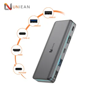 UNIEAN Powerbank tasarım çift USB 3.0 5Gbps tipi C HDMI 2.0 4K PD 100W süper hızlı şarj 5 In 1 USB C HUB Macbook adaptörü