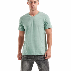 Camisetas de Cuello en V Ajustadas para Hombre, Camiseta de Manga Corta con Cuello en V de Alta Calidad, 100% Algodón - Product Image 1