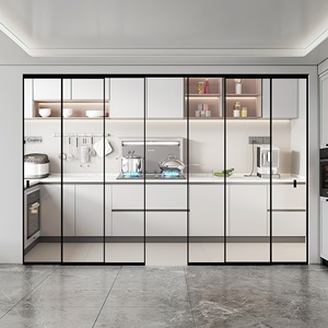 Porte coulissante <span class=keywords><strong>de</strong></span> cuisine ultra-étroite à trois battants pliables avec cloison invisible en verre, porte <span class=keywords><strong>de</strong></span> véranda, vente en gros et personnalisable - Product Image 1