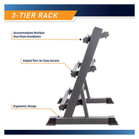 Support de rangement pour haltères hexagonaux en acier à 3 niveaux avec logo personnalisé OEM, capacité 20 paires, support de poids 42 kg pour salle de sport et fitness