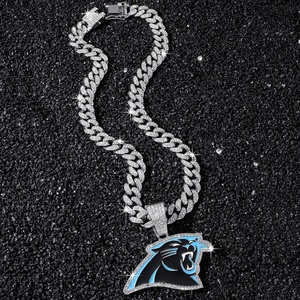 Collar con colgante de cabeza de pantera rugiente 3D con diseño animal, esmalte negro y azul, chapado en oro de 14K, cristal y diamantes de imitación, cadena cubana - Product Image 3