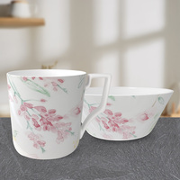 Mug Porselen Bone China Motif Bunga Pastel untuk Kopi Teh, Cocok untuk Rumah, Kafe, Hotel, Restoran, Hadiah, Eceran, Peralatan Makan & Minum Kustom