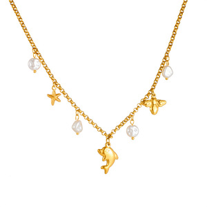 Ocean Style Pendant Necklace With Dolphin Starfish Pearl Charms Stainless Steel Jewelry For Women Fashion Accessory - Product Image 4