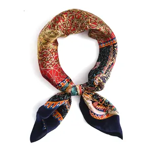 70 * 70CM New Design Fortune Tree Print Silk Square Scarf Women's Hairband Real Silk Scarf