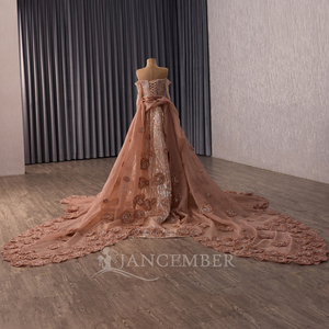 Robe de soirée sexy sans bretelles avec manches longues, dos lacé et traîne détachable Jancember Rsm251147 - Product Image 5