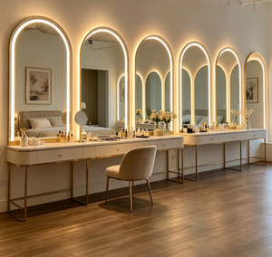 <b>LED</b> <b>Wall</b>-Mounted Arched Aluminum Frame Makeup <b>Mirror</b> with Removable Touch Switch Minimalist Design for Home Decoration & Use - Product Image 4