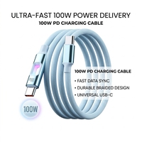 Câble de charge rapide USB-C vers USB-C 100W 5A, tressé en nylon, avec lumière respirante, pour téléphones et tablettes Android