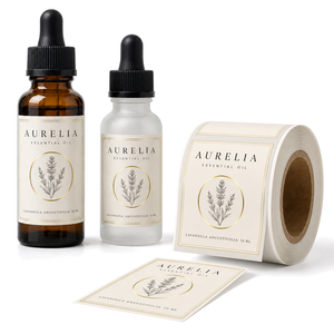 Etiquetas Personalizadas de <span class=keywords><strong>Papel</strong></span> de Arte para Botellas de Aceite Esencial, Resistentes al Aceite, Troqueladas, con Lámina Dorada, de Lujo, en Cualquier Tamaño, Brillantes, de Fábrica - Product Image 1