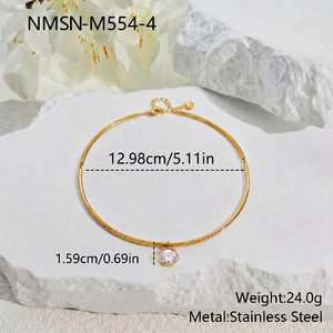 Collar <span class=keywords><strong>Gargantilla</strong></span> de Acero Inoxidable Chapado <span class=keywords><strong>en</strong></span> <span class=keywords><strong>Oro</strong></span> PVD Nimai con Colgante Redondo de Lágrima y Circonita Cúbica para Mujer - Product Image 5