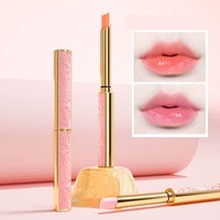 Baume à lèvres brillant rose changeant de couleur, hydratant longue durée, pêche-orange, soulage les lèvres sèches, végétalien, sans cruauté animale