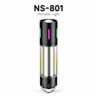 Lampe tactique LED rechargeable Type-C NS-801/802, ABS, étanche IP55, zoom laser, batterie 18650, portée du faisceau 300-400 m, utilisation en camping