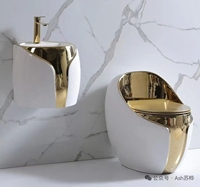Ensemble WC autoportant de luxe moderne doré, à double chasse, allongé, monobloc, avec siphon en P, pour usage hôtelier, garantie 5 ans