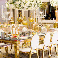 Ensemble de table à manger en acier inoxydable avec miroir de luxe, design moderne pour les restaurants en plein air, les hôtels, les mariages, les banquets