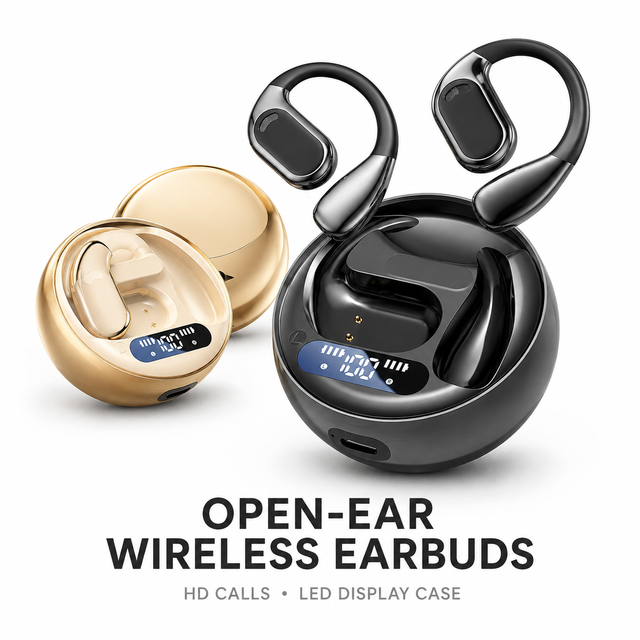 Open-Ear Wireless Earbuds Ear-Hook for 5.4 ENC HD Calls IPX3 Waterproof Digital Display Case USB-C Touch Control Sports