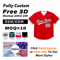 Jersey Baseball Merah Custom V-Neck Kancing Depan Lengan Pendek Bahan Mesh Seragam Tim Cepat Kering Bernapas untuk Pria