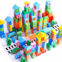 Ensemble de 100 blocs de construction en bois DIY Scène de rue, jouets éducatifs Montessori à empiler pour l'apprentissage précoce des enfants garçons et filles