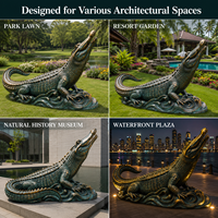 Sculpture d'alligator en bronze grandeur nature, grande œuvre d'artisanat métallique d'extérieur, statue de faune antique moulée à la main pour parc, jardin, complexe hôtelier, musée