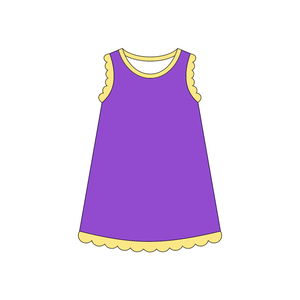 Vestido de Verano para Niña, Modelo GSD4050, Color Rosa Sólido con Estampado de Conchas Azules, Sin Mangas, Transpirable, Largo hasta la Rodilla, Venta al Por Mayor - Product Image 2