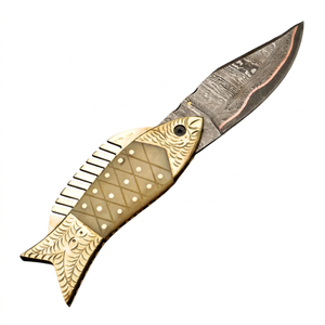 Brand New Handmade Copper Damascus Pocket <b>Knife</b> Brass <b>Bone</b> <b>Handle</b> Customizable ODM Folding <b>Knife</b> for Outdoor Hunting DIY Grade - Product Image 1