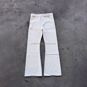 Vaqueros holgados de mezclilla selvedge blanca para hombre, diseño personalizado, corte holgado, pierna ancha de 14 pulgadas, corte bootcut sin rematar, pantalones salvaje, vaqueros streetwear - Product Image 1