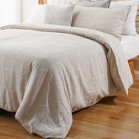 100% pierre lavé coton lin maison ensemble de literie impression à fines rayures léger refroidissement doux Double housse de couette ensemble sac d'emballage