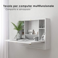Petite table de bureau pliante murale flottante en bois blanche pour ordinateur portable
