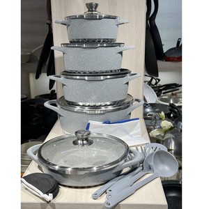 Set di Pentole da Cucina Economico da 17 Pezzi, Casseruola Antiaderente in Alluminio Pressofuso Effetto <span class=keywords><strong>Granito</strong></span> ad Alta Capacità con Coperchio in Vetro - Product Image 1