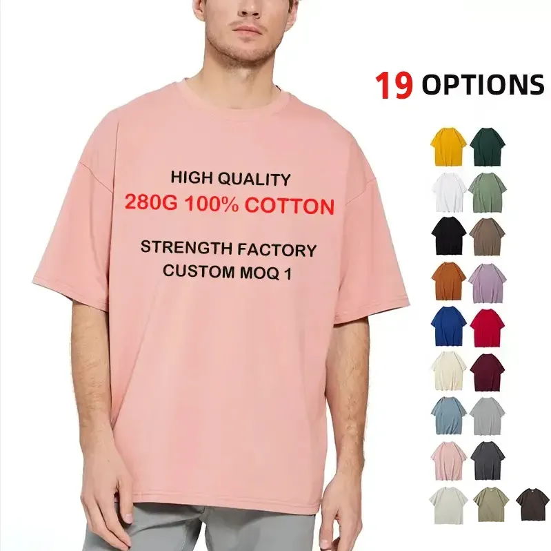 고품질 헤비급 280gsm 100% 면 특대 인쇄 자수 일반 티 플러스 크기 남자의 사용자 정의 티셔츠