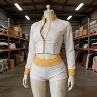 Conjunto de 2 Piezas: Chaqueta Corta con Cuello Alto y Shorts de Cintura Alta con Efecto Levanta Glúteos, Estilo Vanguardista, Minimalista y Urbano para Verano