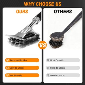 Brosse de nettoyage pour barbecue <span class=keywords><strong>SEB</strong></span> 18'', grattoir, brosse en fil métallique tressé 3 en 1 pour barbecue, nettoyeur de grille en acier inoxydable - Product Image 5
