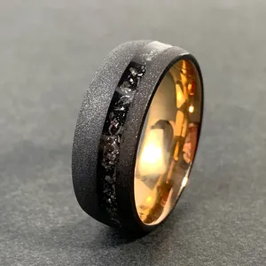 Anillo de tungsteno de meteorito aplastado para hombre, joyería de moda, superficie mate