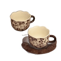 Ensemble tasse et soucoupe à café en porcelaine exquise, motif floral, style rétro de luxe léger, réutilisable pour la maison et le bureau, idéal pour l'heure du thé