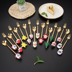 Lot de cuillères à dessert et fourchettes en acier inoxydable, motif Père Noël mignon, pour la table, cadeau de Noël ou de mariage - Product Image 1
