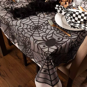 Halloween Spider Web <b>Tablecloth</b> <b>Rectangle</b> Polyester Jacquard Lace Black 137x182cm Party Decor - Product Image 1