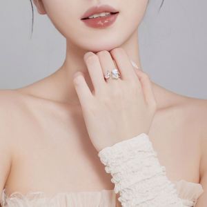 Dylam Nouvelle Bague Ajustable Ouverte en Argent Sterling Massif, Bijoux de Mode Élégants et Raffinés, Formes Multiples, Zirconia 1ct 5A - Product Image 4