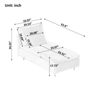 Canapé-lit chaise longue carrée moderne Modasi à une place, rembourrage en tissu, écologique, capitonné, pieds en métal, appartement, salon - Product Image 6